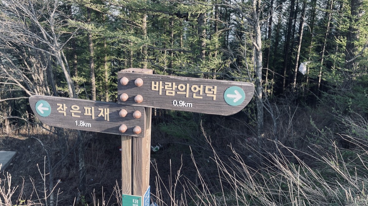 바람의 언덕 0.9km 이정표